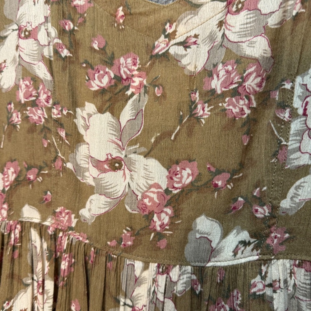 Denim & Supply Ralph Lauren Dress Womens Medium Olive Floral Babydoll - Picture 7 of 7